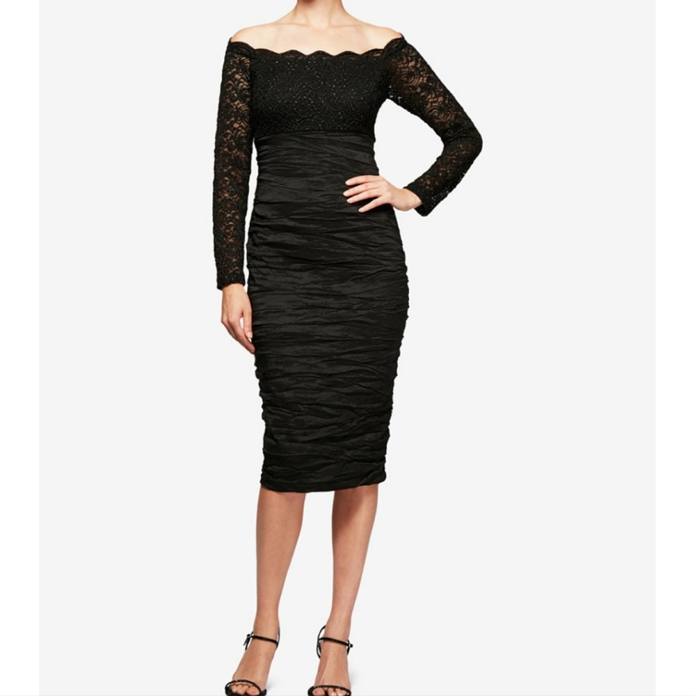 Beautiful Alex Evenings Off the Shoulder Dress. Size 18 Black.